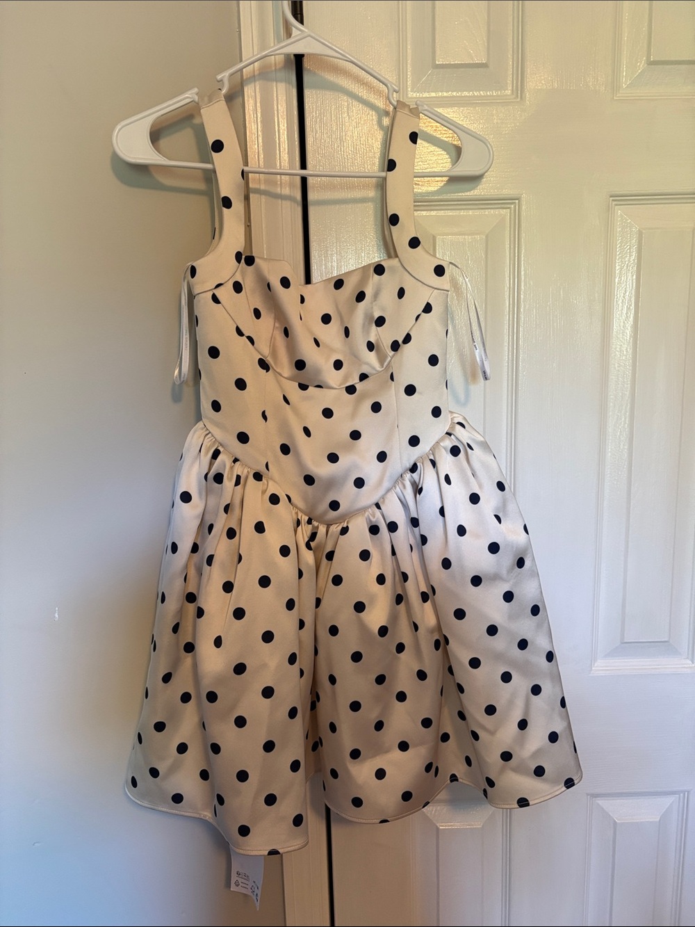 Self-Portrait Cream Dress with Navy Polka Dots